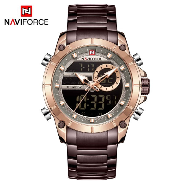NAVIFORCE Men's Military Sport Watch - Gold Dual Display Chronograph
