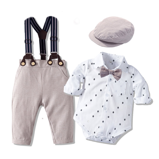 Baby Boy Formal Outfit Set - Romper Vest and Hat 3-Piece Suit