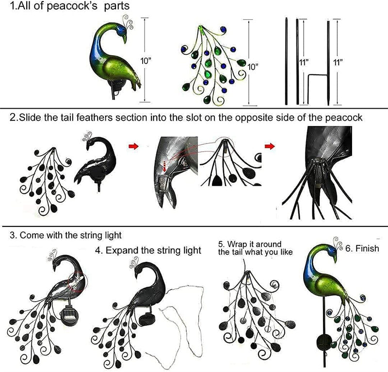 Solar Peacock Lights Outdoor LED Light Metal Peacock Statues Figurine Lawn Landscape For Yard Path Garden Decoration Sculpture