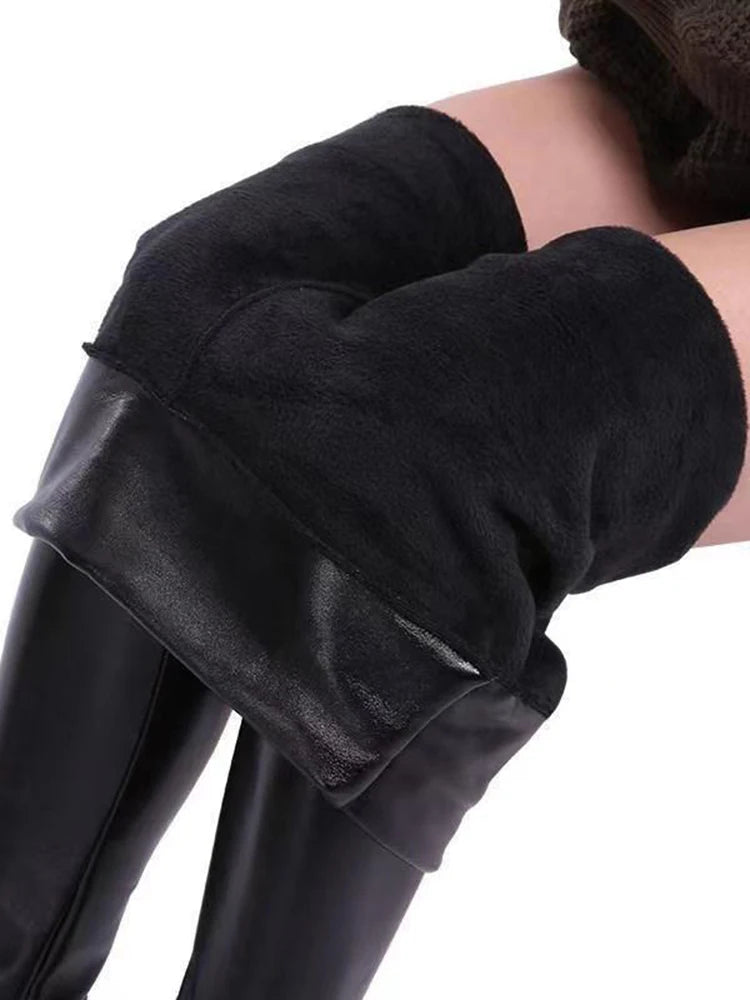 S-5XL Plus Size Winter PU Leather Leggings Women  Thickened Warm Legging High Waist Leggings Black Leather Pants Women