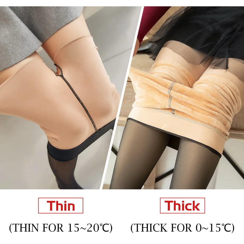 Translucent Wool Pants Sock Winter Stocking Fake Pantyhose Women Thermal Pants Fleece Lined Tights Super Stretchy Legging