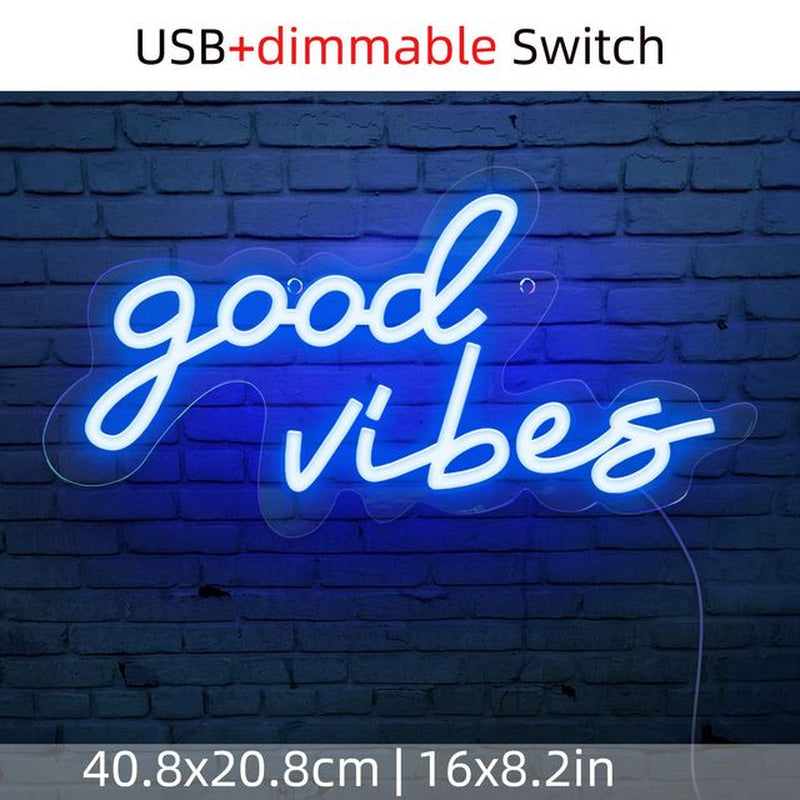 Good Vibes LED Neon Light Wall Art Aesthetics Hanging Neon Sign Wedding Decoration Dimmable Night Light for Bar Party Room Decor