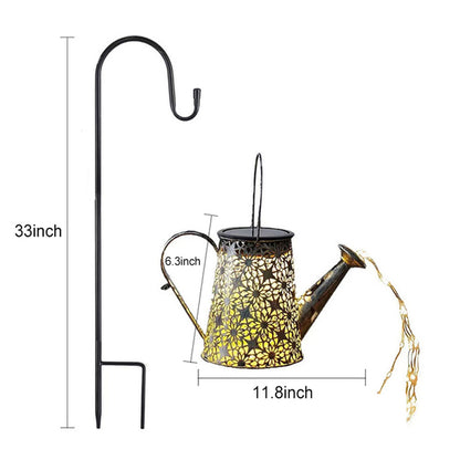 Solar Powered Wrought Iron Hollow Lamp Waterproof Shower Light Trapezoid Watering Can Sprinkles Fairy Light Christmas Garland