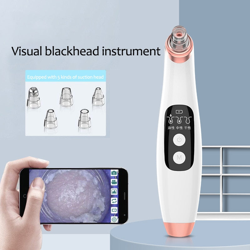 Professional title: "Wireless Camera Facial Blackhead Remover Vacuum with Pore Cleansing and Pimple Removal Functions, Includes 6 Interchangeable Heads"