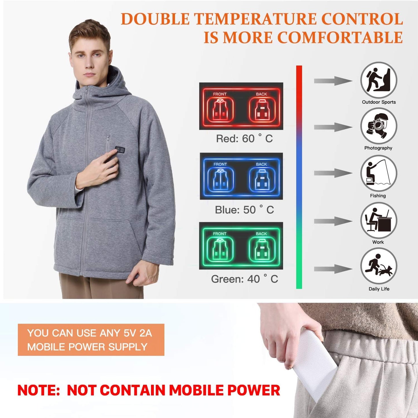 Unisex Heated Jacket, USB Electric Heat Vest for Men Women (Not Include Battery)