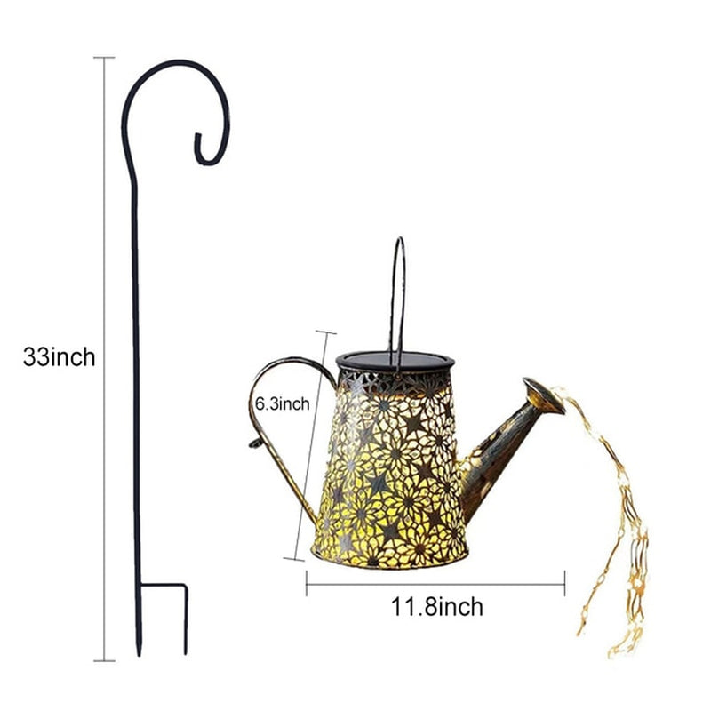 Solar Powered Wrought Iron Hollow Lamp Waterproof Shower Light Trapezoid Watering Can Sprinkles Fairy Light Christmas Garland