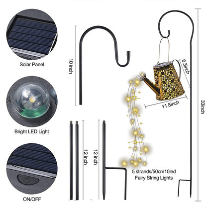 Solar Powered Wrought Iron Hollow Lamp Waterproof Shower Light Trapezoid Watering Can Sprinkles Fairy Light Christmas Garland