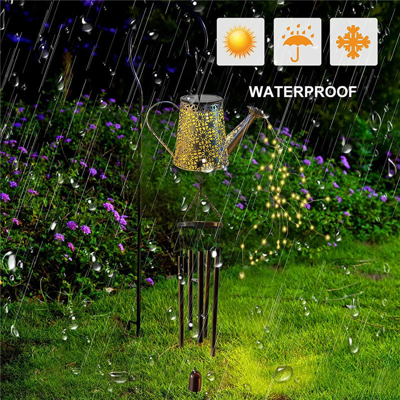 Solar Powered Wrought Iron Hollow Lamp Waterproof Shower Light Trapezoid Watering Can Sprinkles Fairy Light Christmas Garland