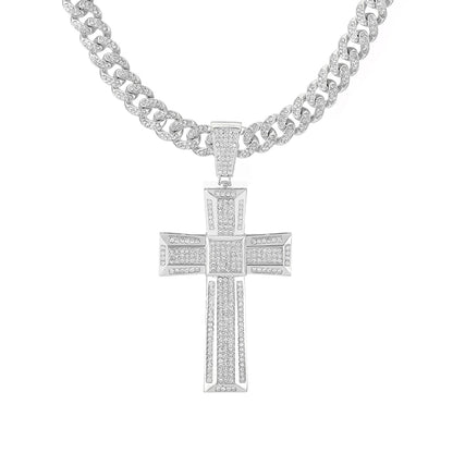 Unisex Gold Color Cross Pendant  Necklace Iced Out