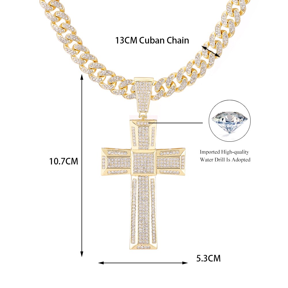 Unisex Gold Color Cross Pendant  Necklace Iced Out