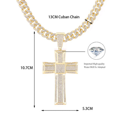 Unisex Gold Color Cross Pendant  Necklace Iced Out