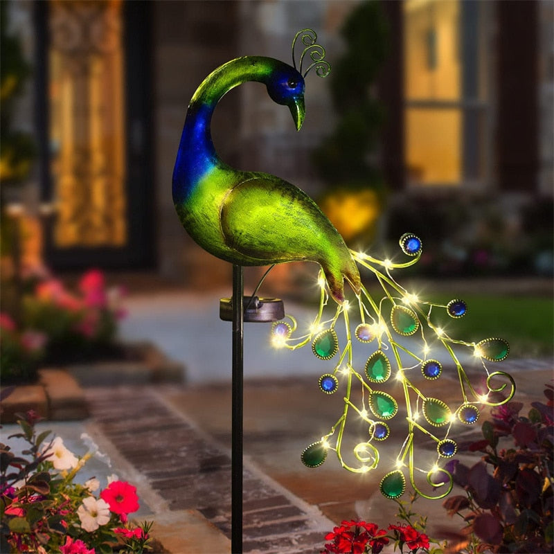 Solar Peacock Lights Outdoor LED Light Metal Peacock Statues Figurine Lawn Landscape For Yard Path Garden Decoration Sculpture