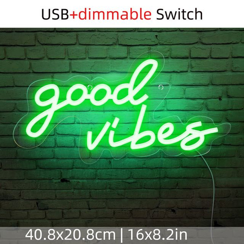 Good Vibes LED Neon Light Wall Art Aesthetics Hanging Neon Sign Wedding Decoration Dimmable Night Light for Bar Party Room Decor