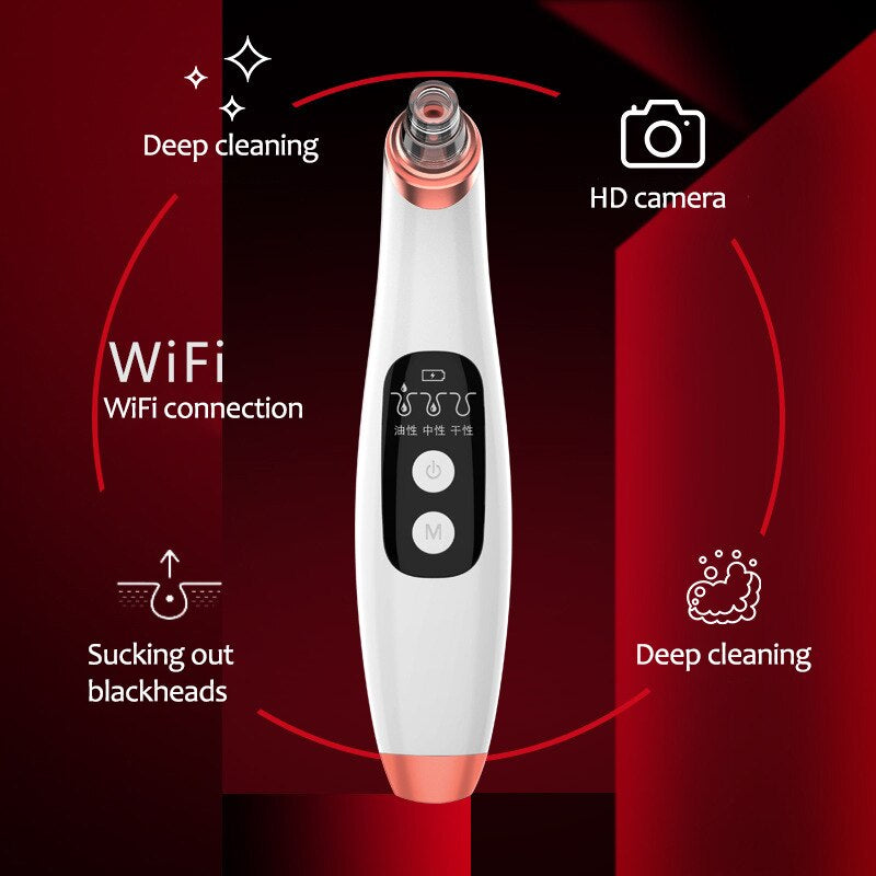 Professional title: "Wireless Camera Facial Blackhead Remover Vacuum with Pore Cleansing and Pimple Removal Functions, Includes 6 Interchangeable Heads"