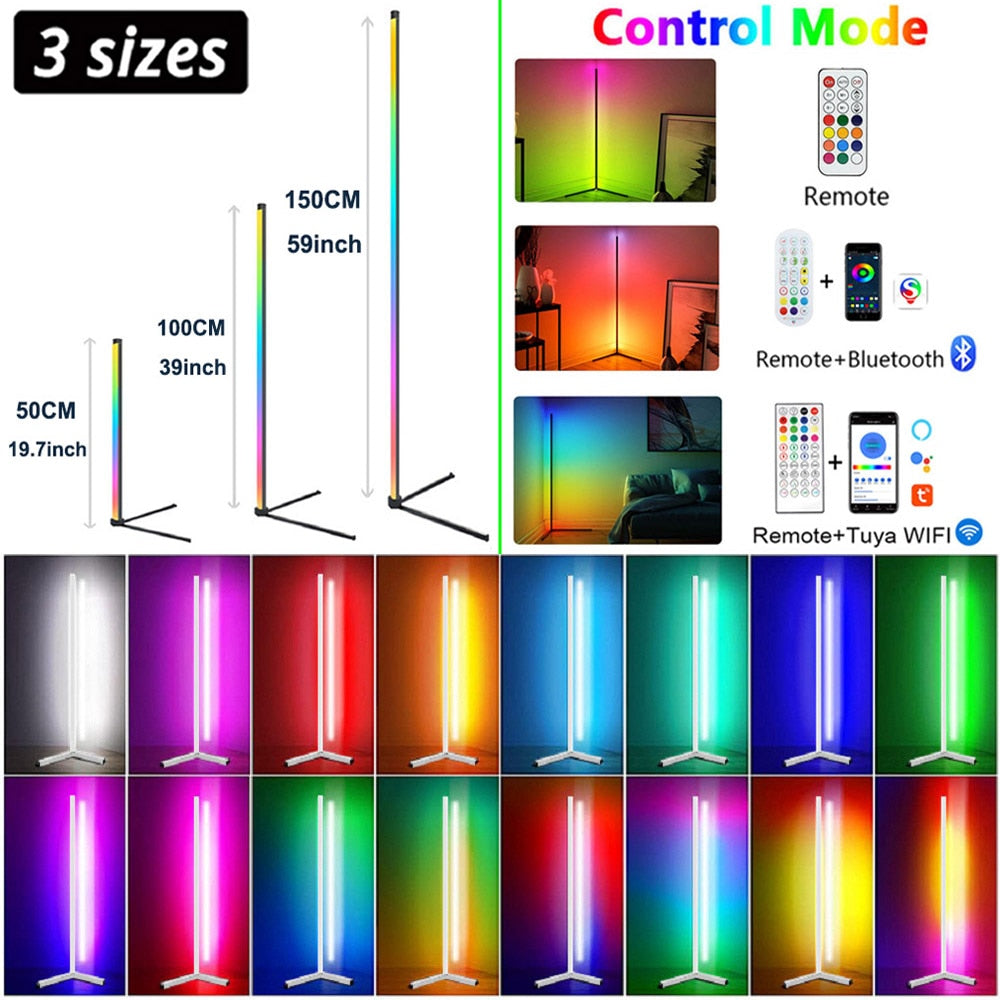 Living Room Dimmable Corner Floor Lamp 150Cm Stand Tuya Smart RGB LED Mood Light for Bedroom Nordic Home Decor Interior Lighting