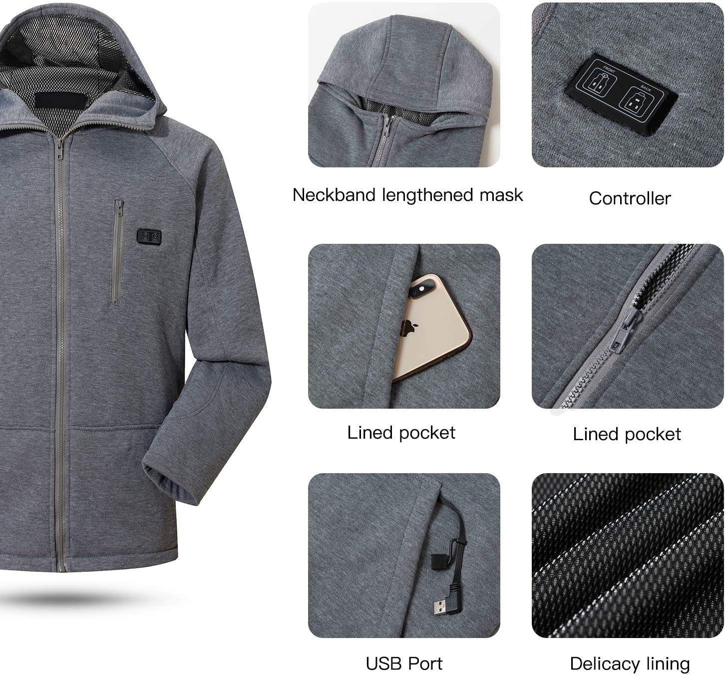 Unisex Heated Jacket, USB Electric Heat Vest for Men Women (Not Include Battery)