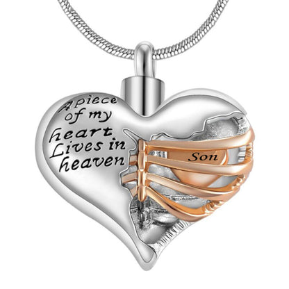 A piece of my heart lives in heaven Two Tone Locket Heart pendant