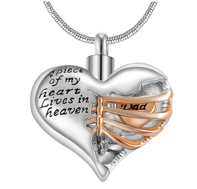 A piece of my heart lives in heaven Two Tone Locket Heart pendant