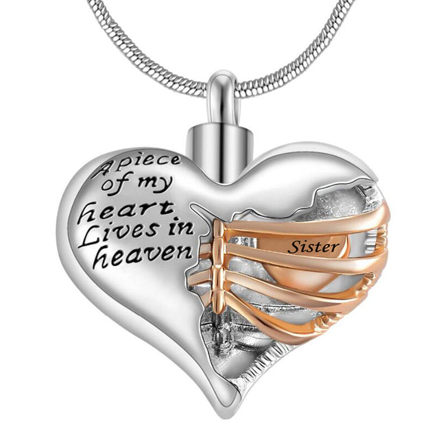 A piece of my heart lives in heaven Two Tone Locket Heart pendant