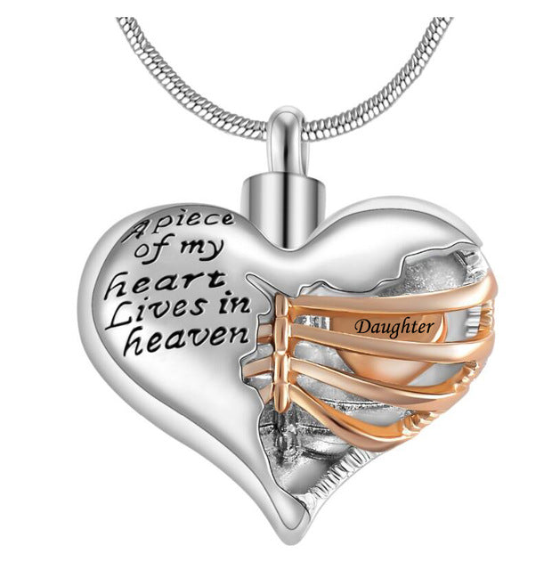 A piece of my heart lives in heaven Two Tone Locket Heart pendant