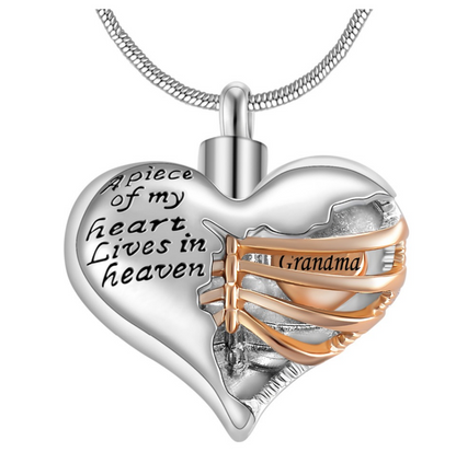 A piece of my heart lives in heaven Two Tone Locket Heart pendant