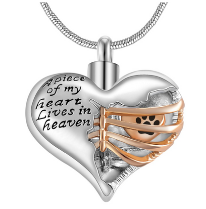 A piece of my heart lives in heaven Two Tone Locket Heart pendant