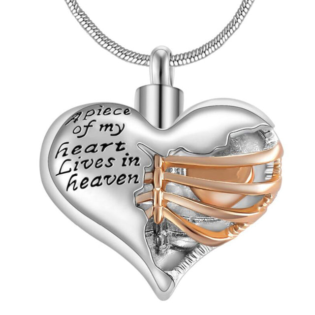 A piece of my heart lives in heaven Two Tone Locket Heart pendant