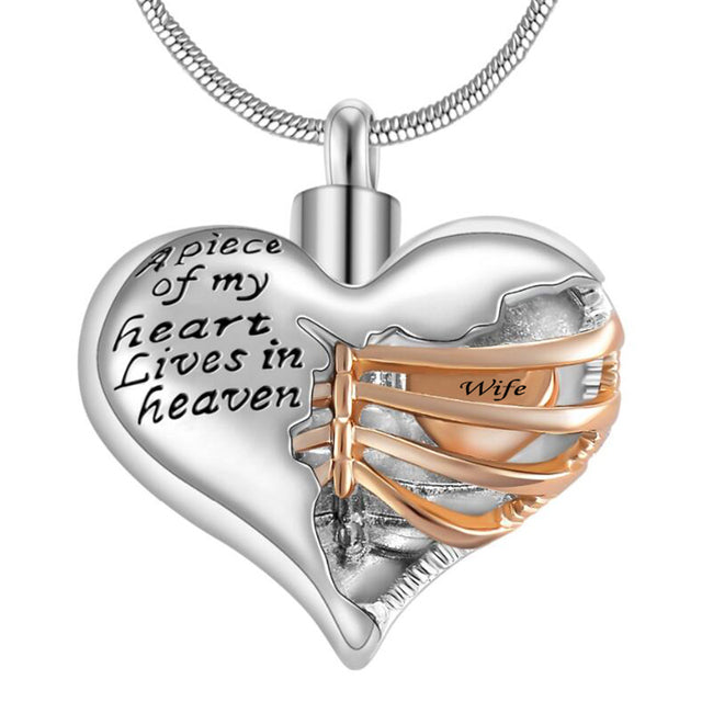 A piece of my heart lives in heaven Two Tone Locket Heart pendant