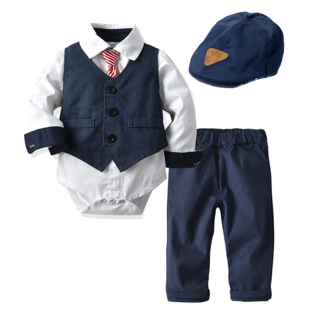 Baby Suits Newborn Boy Clothes Romper + Vest + Hat