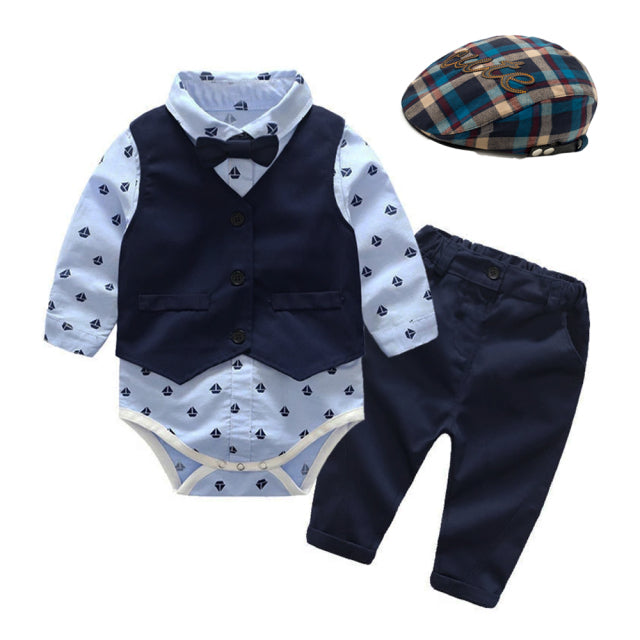 Baby Suits Newborn Boy Clothes Romper + Vest + Hat