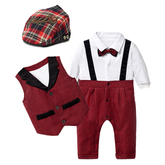 Baby Suits Newborn Boy Clothes Romper + Vest + Hat