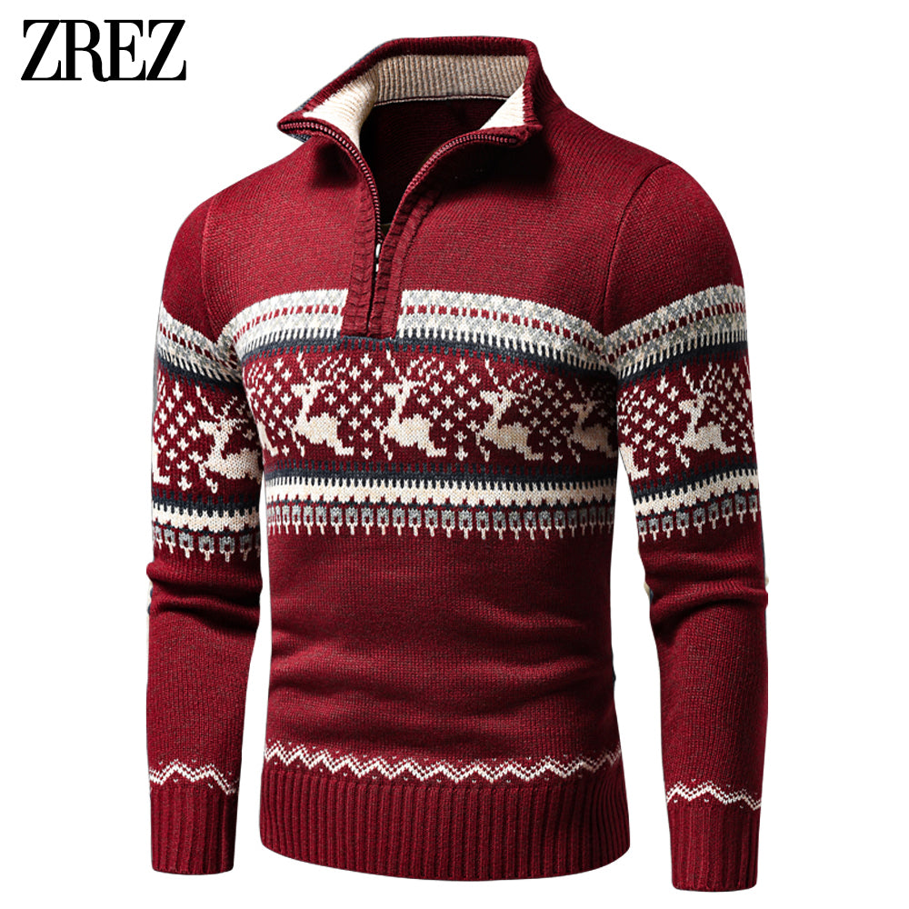 Men New Casual Jacquard Half Zip Polo