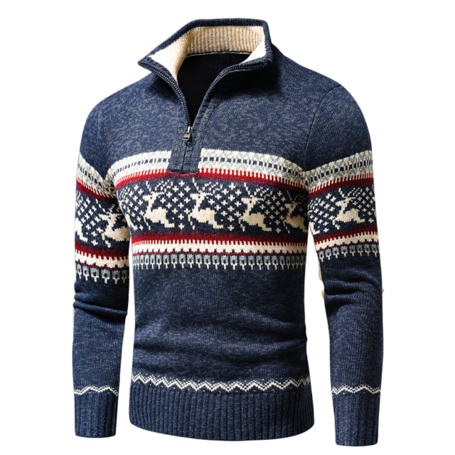 Men New Casual Jacquard Half Zip Polo