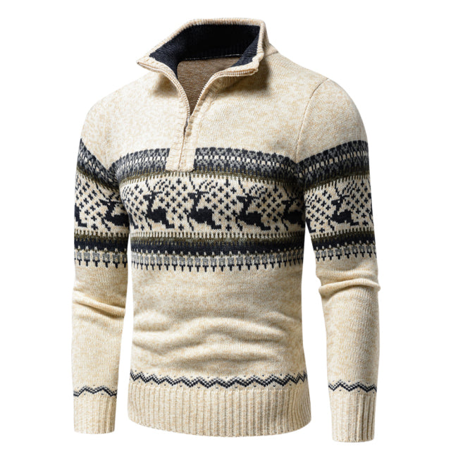 Men New Casual Jacquard Half Zip Polo