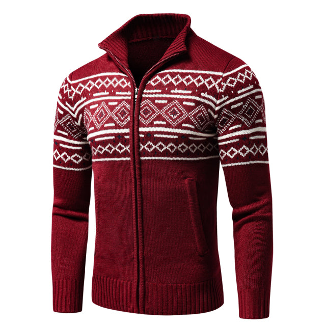 Men New Casual Jacquard Half Zip Polo