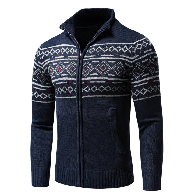 Men New Casual Jacquard Half Zip Polo