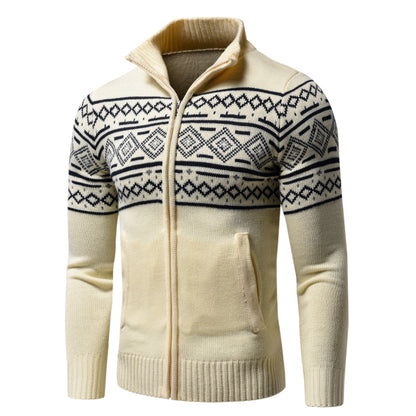 Men New Casual Jacquard Half Zip Polo