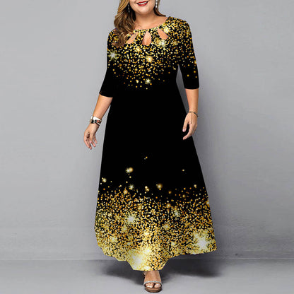 Plus Siz Digital Gold Print Maxi Dresses 2022