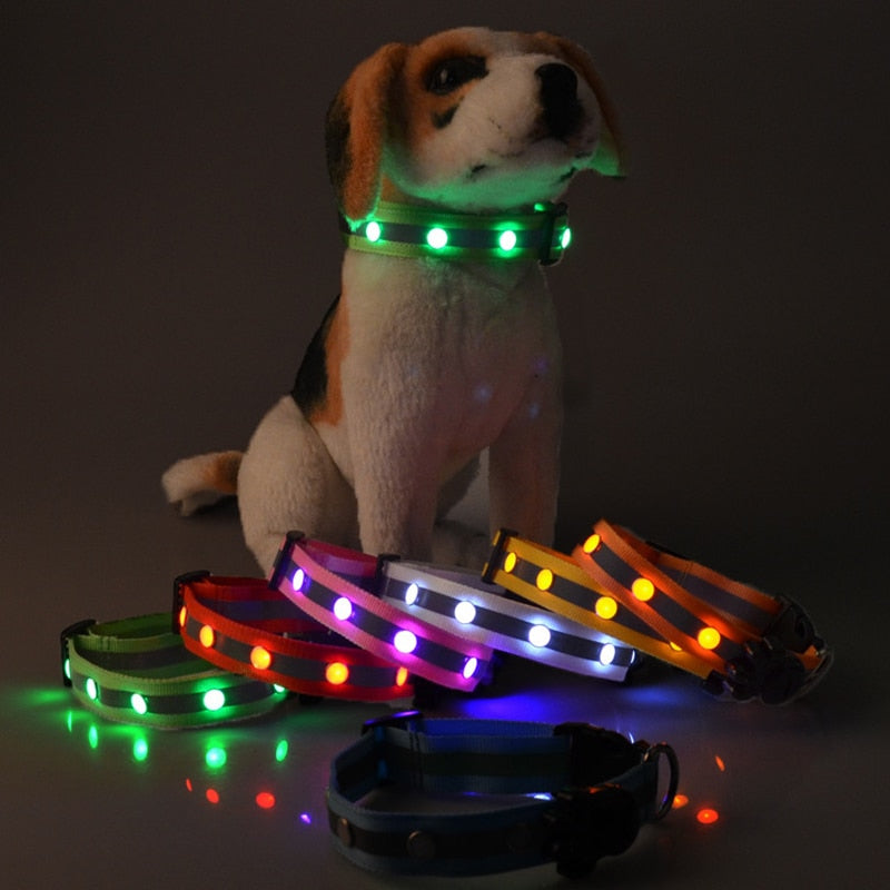 Nylon Pet Dog Collar LED Light Night Safety Light-up Flashing Glow in the Dark Lighted Cat Collar LED Dog Collars For Small Dogs